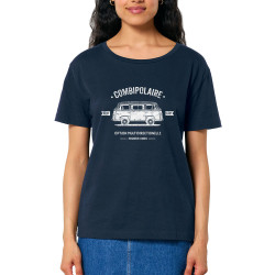 T-shirt femme col large coton bio bleu marine Combipolaire (Baxt,Humour)