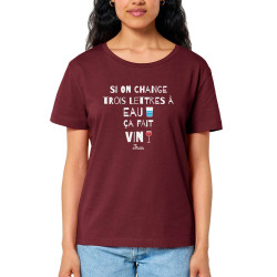 T-shirt femme col large coton bio bordeaux Miracle (Andy,Alcool)