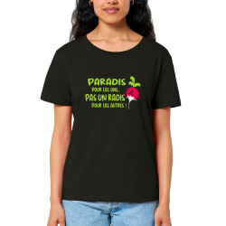 T-shirt femme col large coton bio noir Pas un radis (Gondrax,Fruits & Légumes,Slogans Débiles)