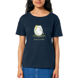 T-shirt femme col large coton bio bleu marine Œuf à la coke (Gondrax,Fruits & Légumes,Humour)