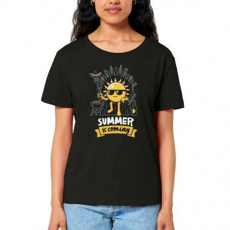 T-shirt femme col large coton bio noir Summer is coming (Ted Boundy,Fruits & Légumes,Détournements)
