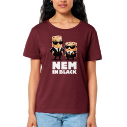 T-shirt femme col large coton bio bordeaux Nem in black (Ted Boundy,Fruits & Légumes,Humour,Détournements)