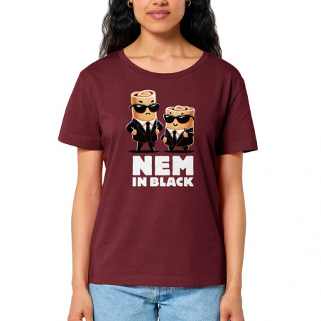 T-shirt femme col large coton bio bordeaux Nem in black (Ted Boundy,Fruits & Légumes,Humour,Détournements)