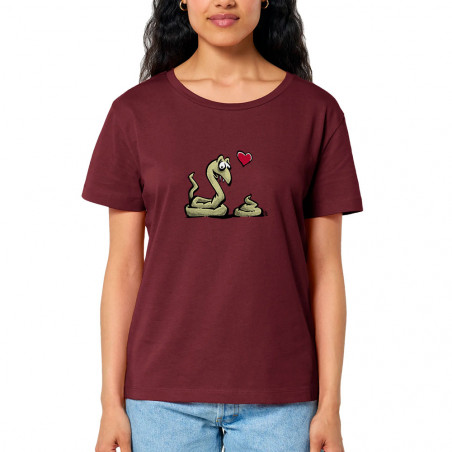 T-shirt femme col large coton bio bordeaux Coup de foudre (Laul,Animaux,Humour)