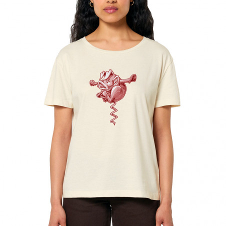 T-shirt femme col large coton bio naturel Tire-cochon (Laul,Animaux,Humour)