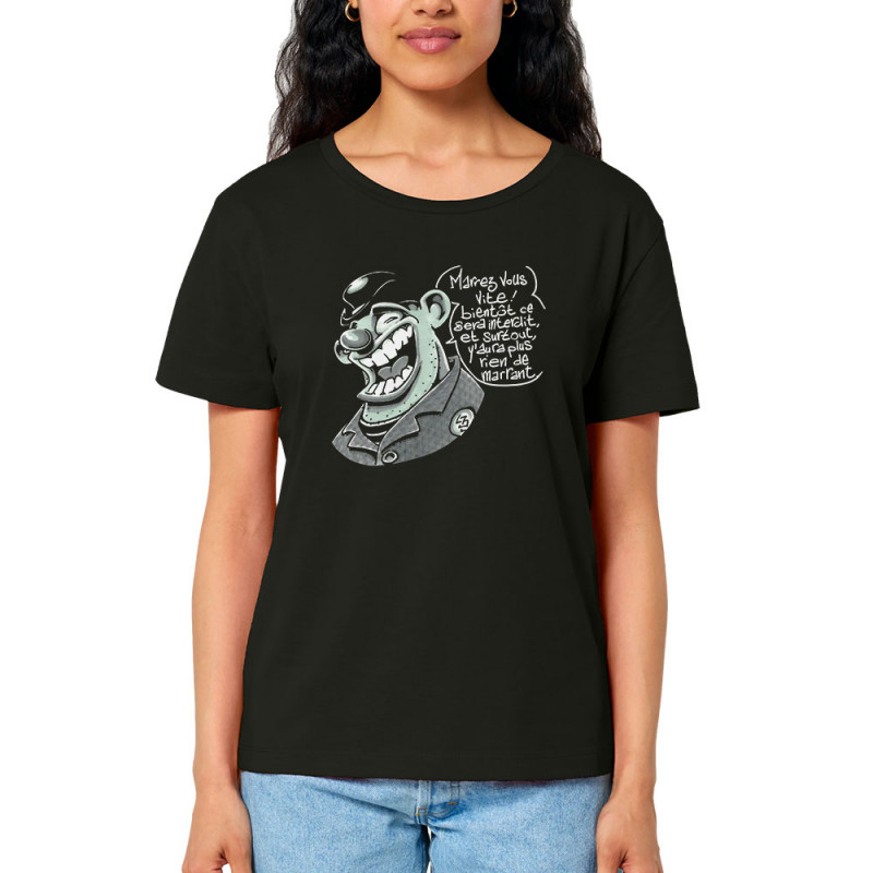 T-shirt femme col large coton bio noir Marrez-vous (Laul)