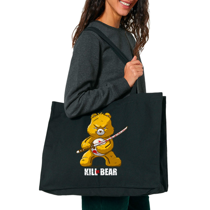 Grand sac shopping en toile recyclé noir Killer Bear (Le Duc,Animaux,Détournements)