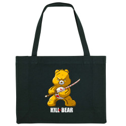 Grand sac shopping en toile recyclé noir Killer Bear (Le Duc,Animaux,Détournements)