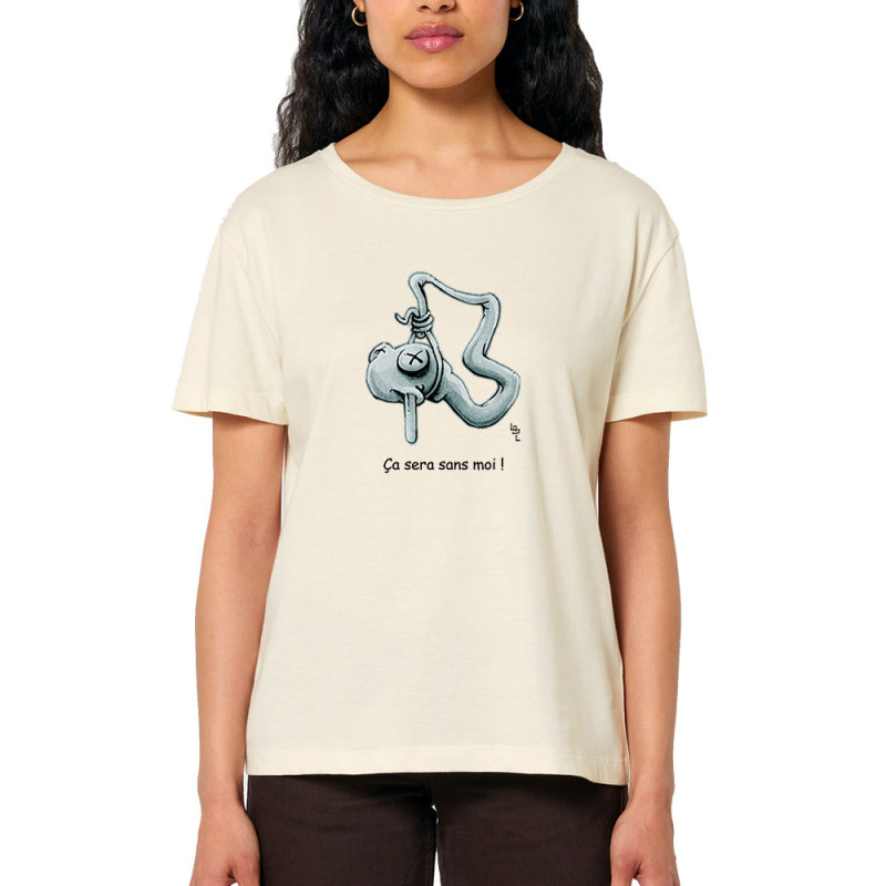 T-shirt femme col large coton bio naturel Ça sera sans moi (Laul)