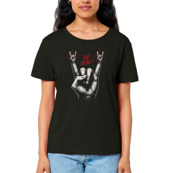 T-shirt femme col large coton bio noir Oh Yeah (Ted Boundy,Rock & Punk)