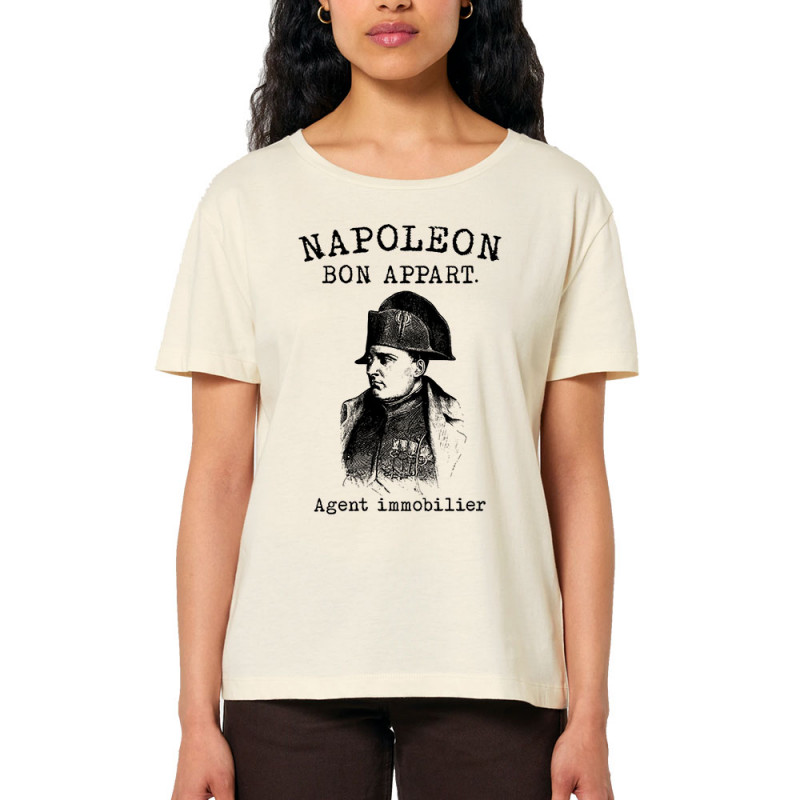 T-shirt femme col large coton bio naturel Napoléon Bon appart Agent immobilier (Gondrax,Humour)