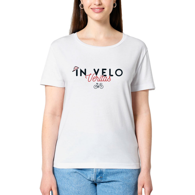 T-shirt femme col large coton bio blanc In vélo veritas (Ptit Mytho,Vélo)