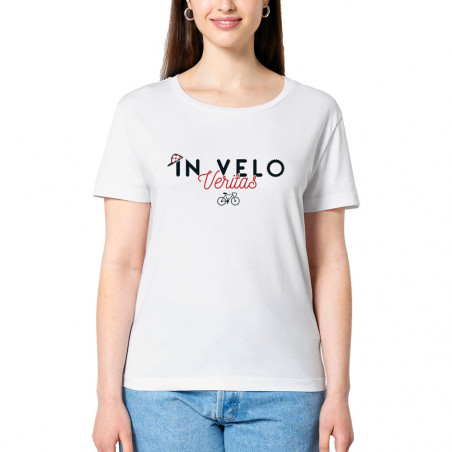 T-shirt femme col large coton bio blanc In vélo veritas (Ptit Mytho,Vélo)
