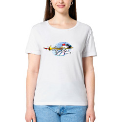 T-shirt femme col large coton bio blanc Trombone (Laul,Humour)