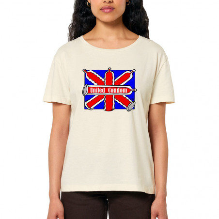 T-shirt femme col large coton bio naturel United Condom (Laul,Humour)