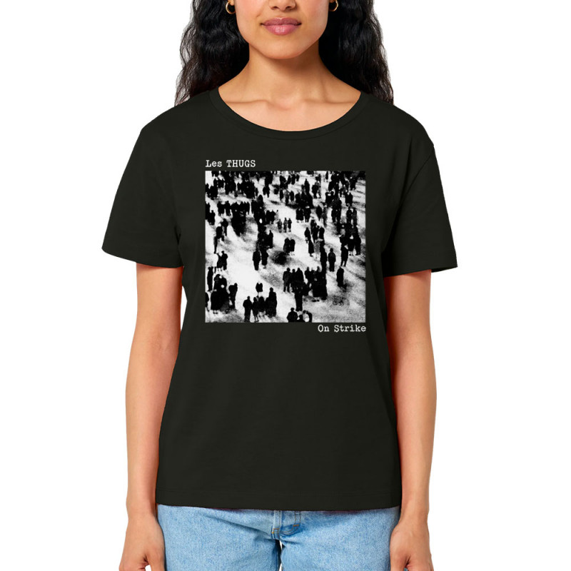 T-shirt femme col large coton bio noir Les Thugs - On Strike (Les Thugs)