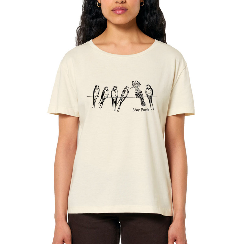 T-shirt femme col large coton bio naturel Stay Punk (Gondrax,Animaux,Humour,Rock & Punk,Les Bébêtes)