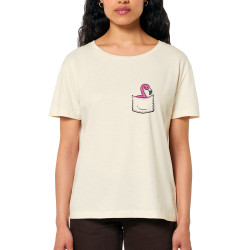 T-shirt femme col large coton bio naturel Un flamand rose dans la poche (Gondrax,Animaux)