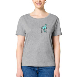 T-shirt femme col large coton bio gris chiné Un poulpe dans la poche (Gondrax,Animaux)