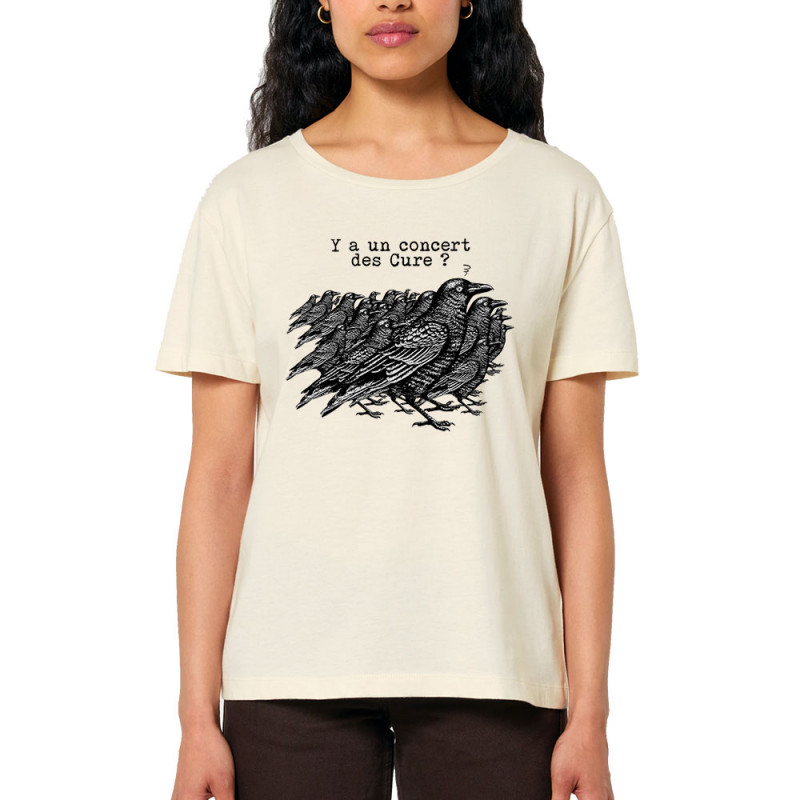 T-shirt femme col large coton bio naturel Y a un concert des Cure (Gondrax,Les Bébêtes,Animaux,Humour)