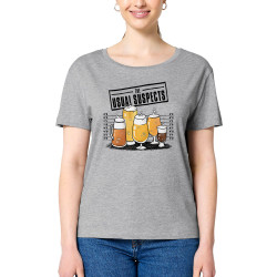 T-shirt femme col large coton bio gris chiné Usual Suspects Beer (Gondrax,Alcool,Détournements)