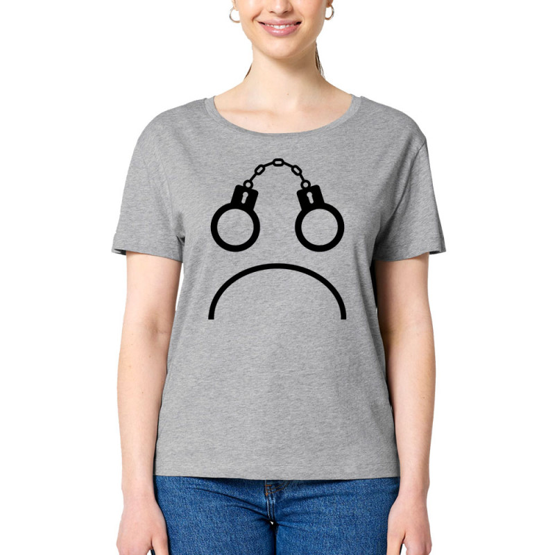 T-shirt femme col large coton bio gris chiné Menottes smiley (Gondrax,Slogans engagés,Humour)