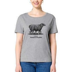 T-shirt femme col large coton bio gris chiné Le fameux mouton à 5 pâtes (Gondrax,Les Bébêtes,Animaux,Humour)
