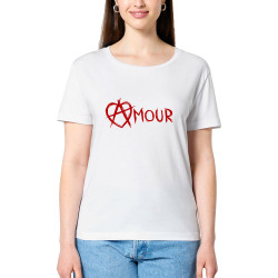 T-shirt femme col large coton bio blanc Amour Anarchie (Le Duc,Slogans Débiles)