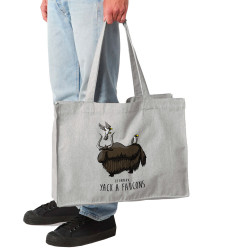 Grand sac shopping en toile recyclé gris chiné Yack à faucons (Mr Mouton,Animaux,Humour)