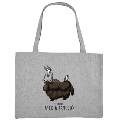 Grand sac shopping en toile recyclé gris chiné Yack à faucons (Mr Mouton,Animaux,Humour)