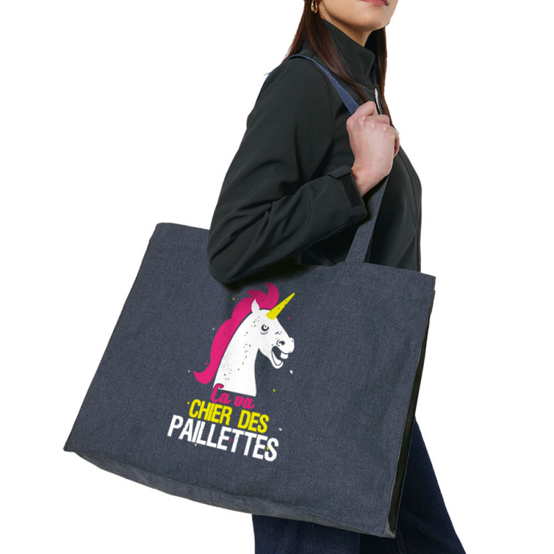 Grand sac shopping en toile recyclé bleu nuit Ca va chier des paillettes (Animaux,Humour,Amazon,Zewa)