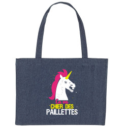Grand sac shopping en toile recyclé bleu nuit Ca va chier des paillettes (Animaux,Humour,Amazon,Zewa)