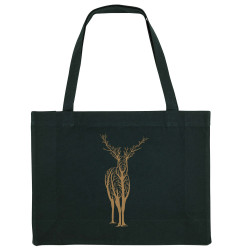 Grand sac shopping en toile recyclé noir Deer Trees (Caffein Art,Animaux)