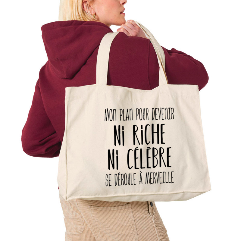Grand sac shopping en toile recyclé naturel Mon plan pour devenir ni riche (Gondrax,Humour,Slogans Débiles)
