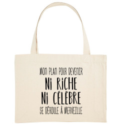 Grand sac shopping en toile recyclé naturel Mon plan pour devenir ni riche (Gondrax,Humour,Slogans Débiles)