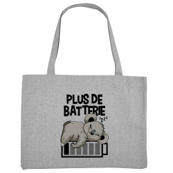 Grand sac shopping en toile recyclé gris chiné Plus de batterie koala (Animaux,Humour,Manga Kawaï japan,Bébés,Paresse)
