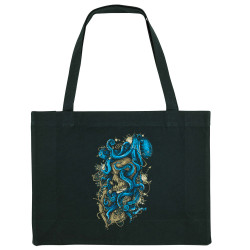 Grand sac shopping en toile recyclé noir Santa Muerte - Octopus Skull (Santa Muerte,Têtes de morts,Animaux)