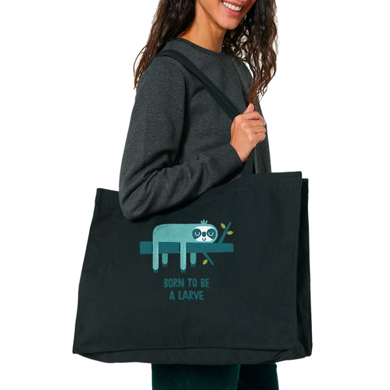 Grand sac shopping en toile recyclé noir Born to be a Larve (Alex Kidd,Animaux,Humour,Paresse)