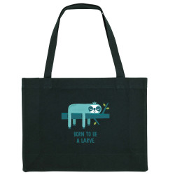 Grand sac shopping en toile recyclé noir Born to be a Larve (Alex Kidd,Animaux,Humour,Paresse)