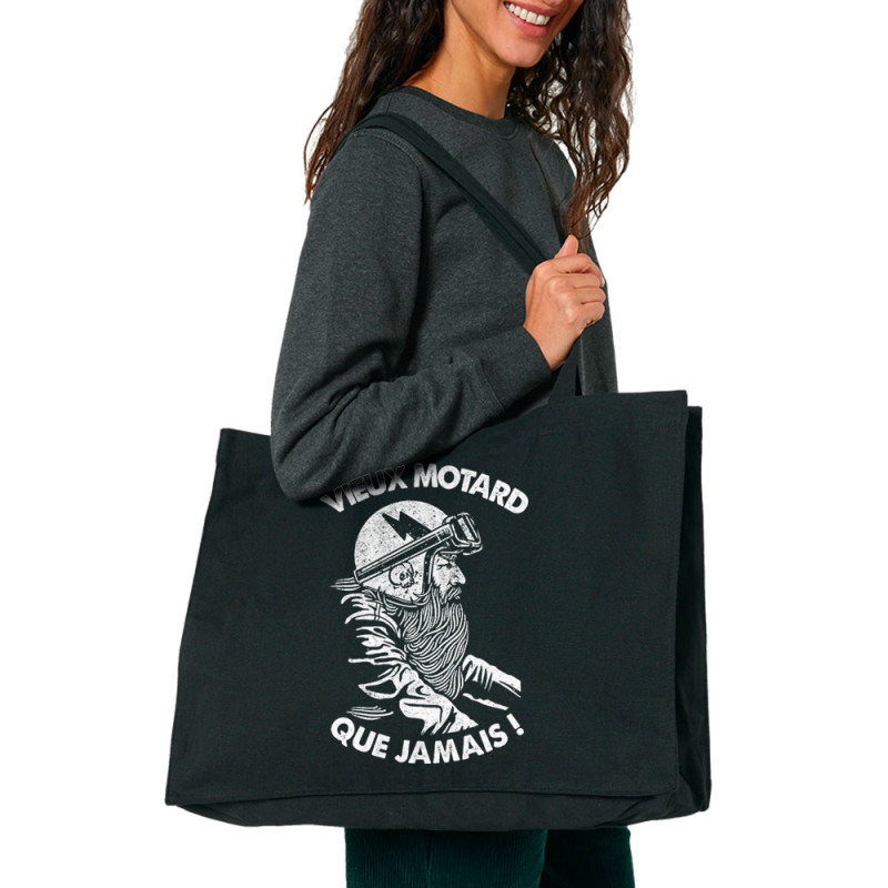 Grand sac shopping en toile recyclé noir Vieux motard que jamais (Gondrax,Humour,Moto,Slogans Débiles)