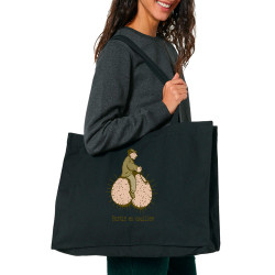 Grand sac shopping en toile recyclé noir Partir en couilles (Gondrax,Humour,Partir en …)