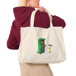 Grand sac shopping en toile recyclé naturel Insert Coins (Ted Boundy,Animaux,Humour,Jeux Vidéo / Geek)