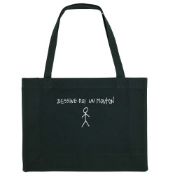 Grand sac shopping en toile recyclé noir Dessine moi un mouton (Gondrax,Humour,Slogans engagés)