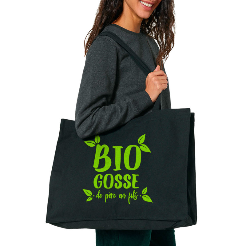 Grand sac shopping en toile recyclé noir Bio gosse de père en fils (Zewa,Humour,Ecologie,Bébés)