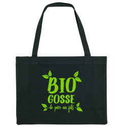 Grand sac shopping en toile recyclé noir Bio gosse de père en fils (Zewa,Humour,Ecologie,Bébés)