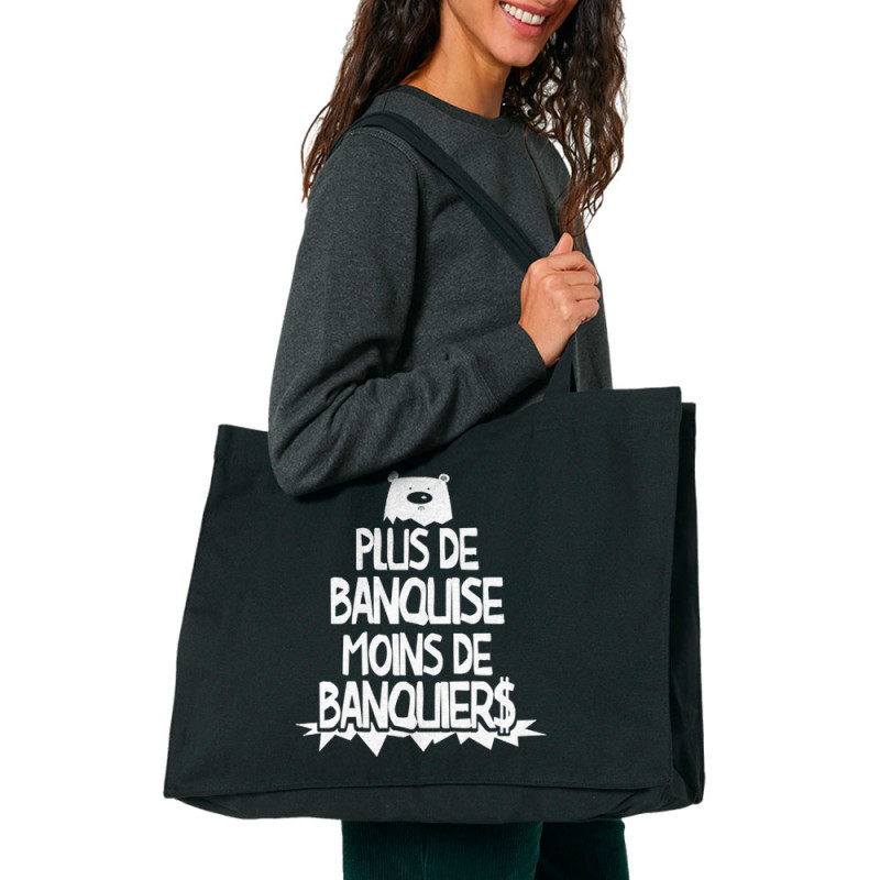Grand sac shopping en toile recyclé noir Plus de banquise (Gondrax,Slogans engagés,Ecologie)