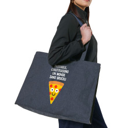Grand sac shopping en toile recyclé bleu nuit Construisons un monde sans brocoli (Alex Kidd,Fruits & Légumes,Humour)