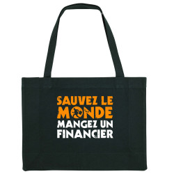 Grand sac shopping en toile recyclé noir Sauvez le monde (Ted Boundy,Slogans engagés,Humour)