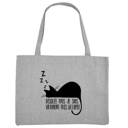 Grand sac shopping en toile recyclé gris chiné Désolée mais je suis très occupée (Gondrax,Animaux,Humour,Chats,Paresse)