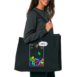 Grand sac shopping en toile recyclé noir Tetris Et Merde (Franck,Humour,Jeux Vidéo / Geek)